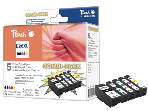 [90098010 262201] Peach Tintenset Epson T2636 C, M, Y, 2x BK