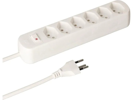 [90009789 1116799] Max Hauri Steckdosenleiste Basic-Line V2 6 x T13, 1.5 Meter Weiss