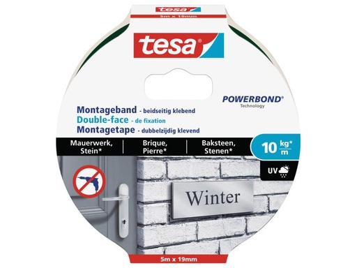 [90098294 491937] tesa Montageband 5 m x 19 mm Mauerwerk + Stein