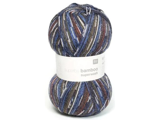 [90009834 1156819] Rico Design Wolle Bamboo für Socken 4-fädig, 100 g, Blau; Braun